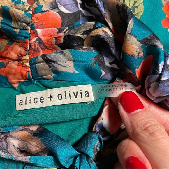 🎀SOLD🎀Alice + Olivia Merrilee Jade Floral Tie Neck Tunic Dress - Picture 9 of 11